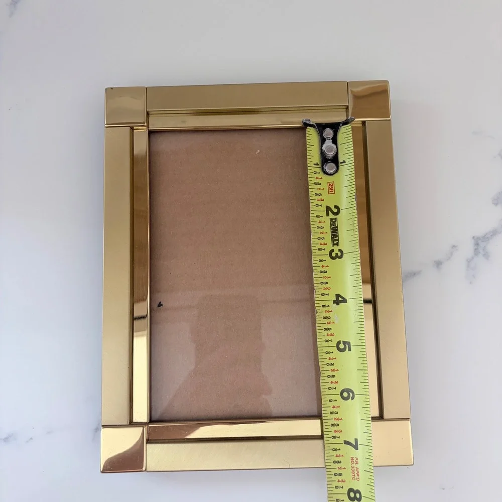 Modern Gold Tone Picture Frame Brushed and Polished Metal 5x7 Tabletop Decor